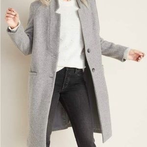 Grey Old Navy Longline Lapel Wool Dad Coat